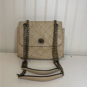 Kate Spade Bags Womens Natalia Beige Flap Chain Double Handle Strap Shoulder